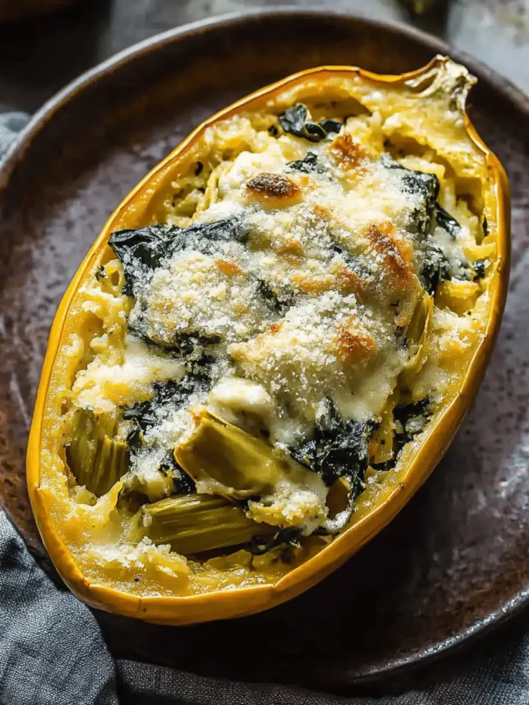 Spinach and Artichoke Stuffed Spaghetti Squash Delight